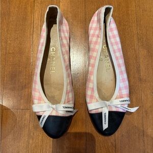 Chanel Pink Gingham Cap-Toe Ballet Flats